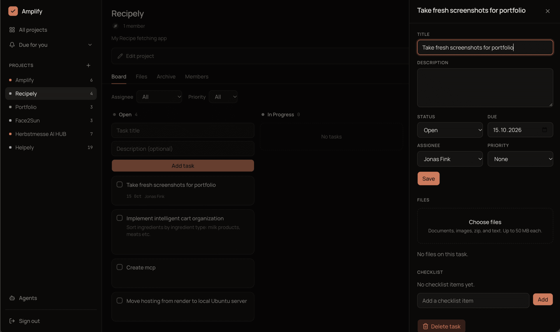 Amplify – Shared Project Boards — screenshot
