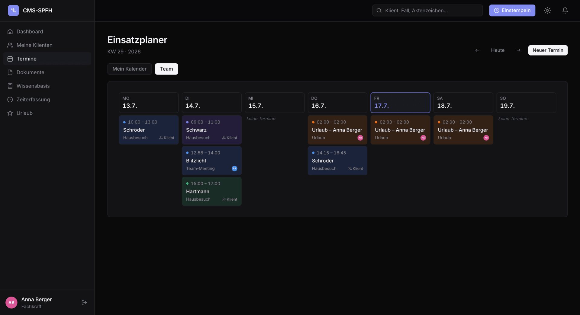 Client Management System for Social Work — screenshot