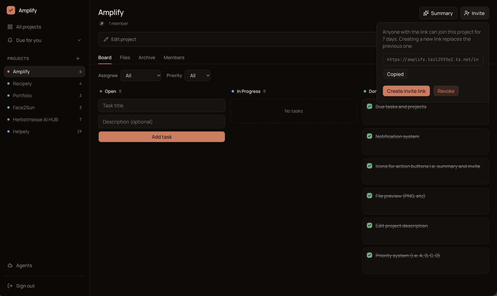 Amplify – Shared Project Boards — screenshot