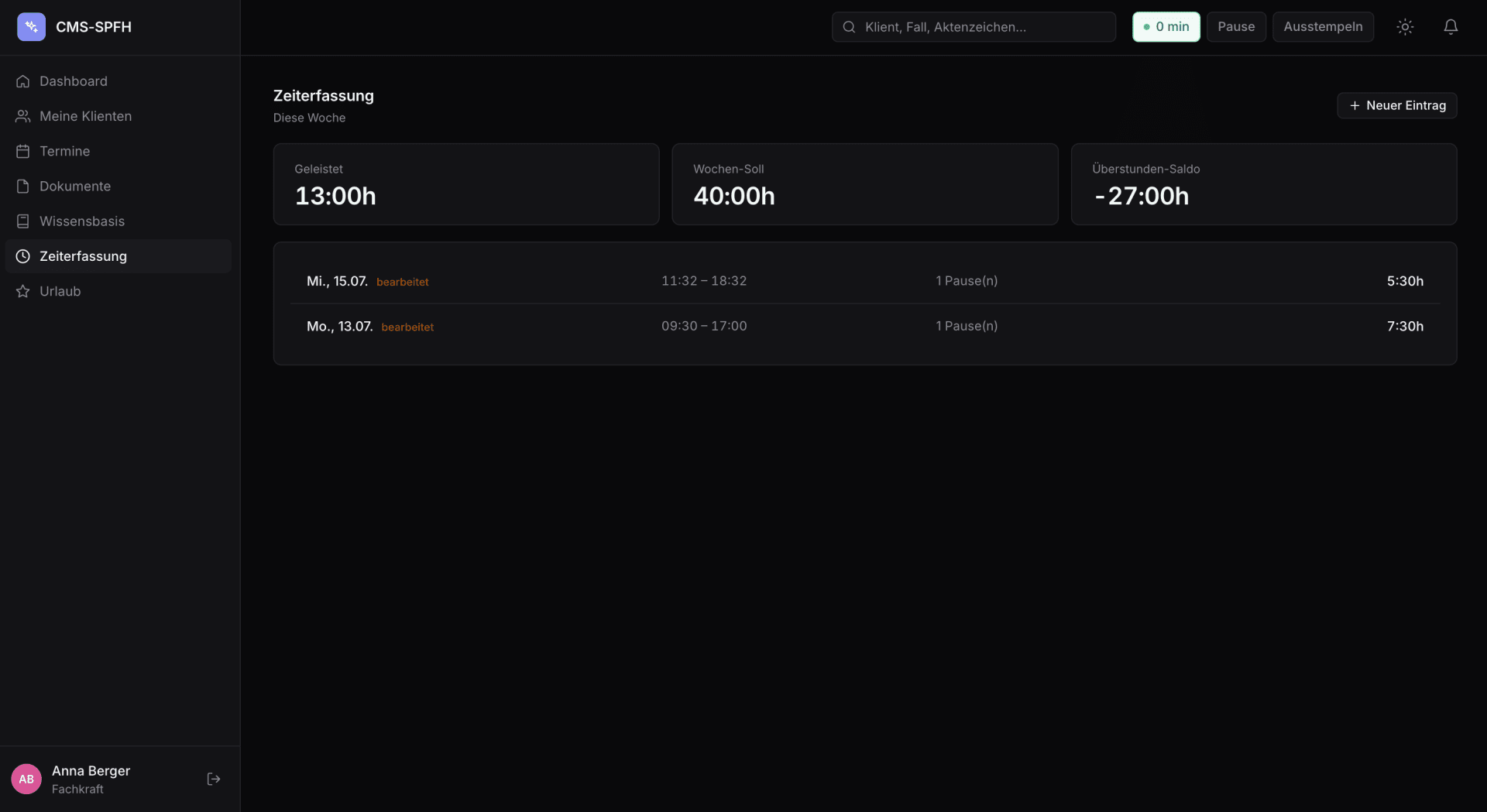 Client Management System for Social Work — screenshot