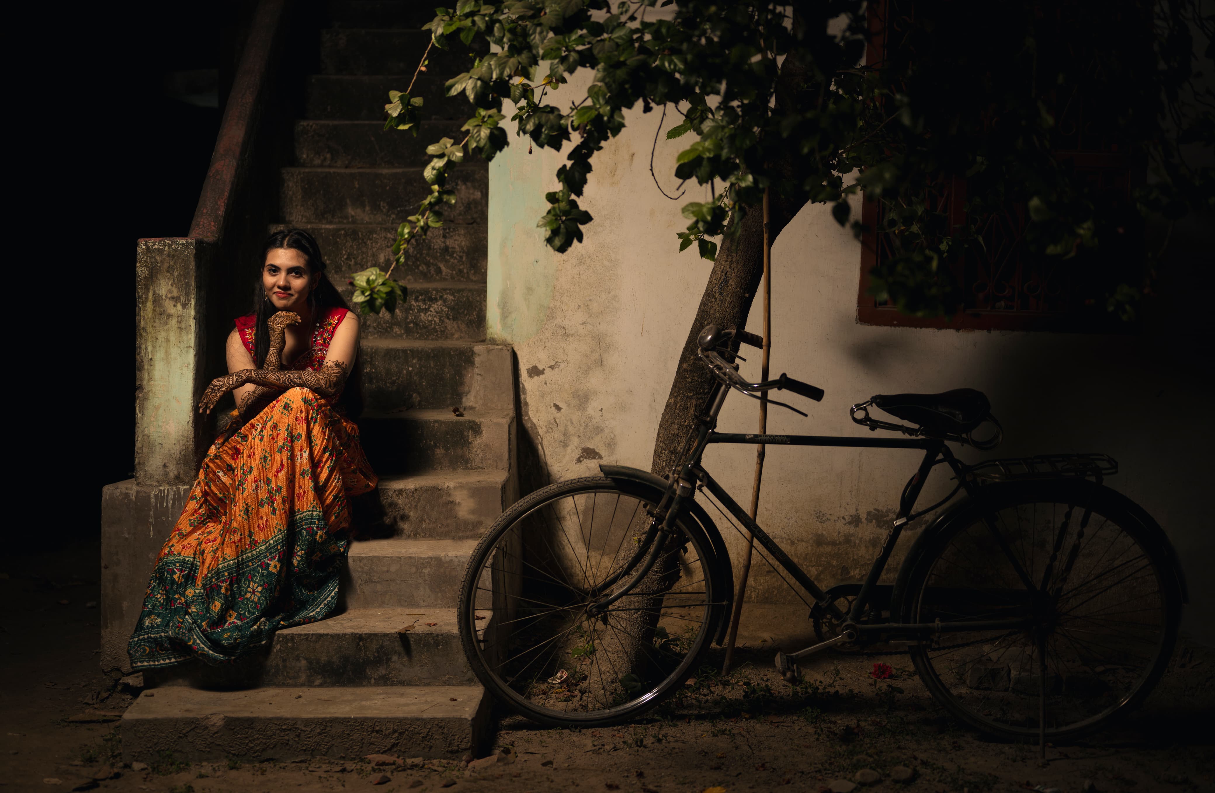Traditional Woman with Bicycle