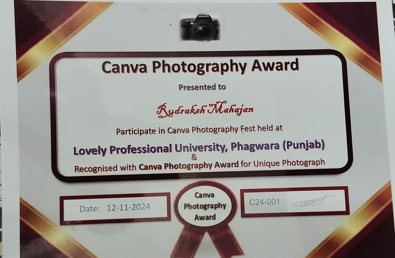 Work Displayed and Acknowledged At Canva Photography Competition