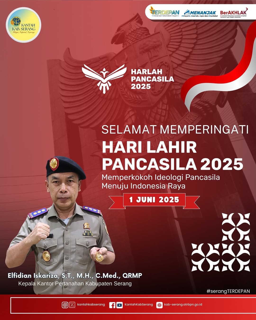 Segenap jajaran kantor pertanahan kabupaten serang mengucapkan selamat hari lahir pancasila