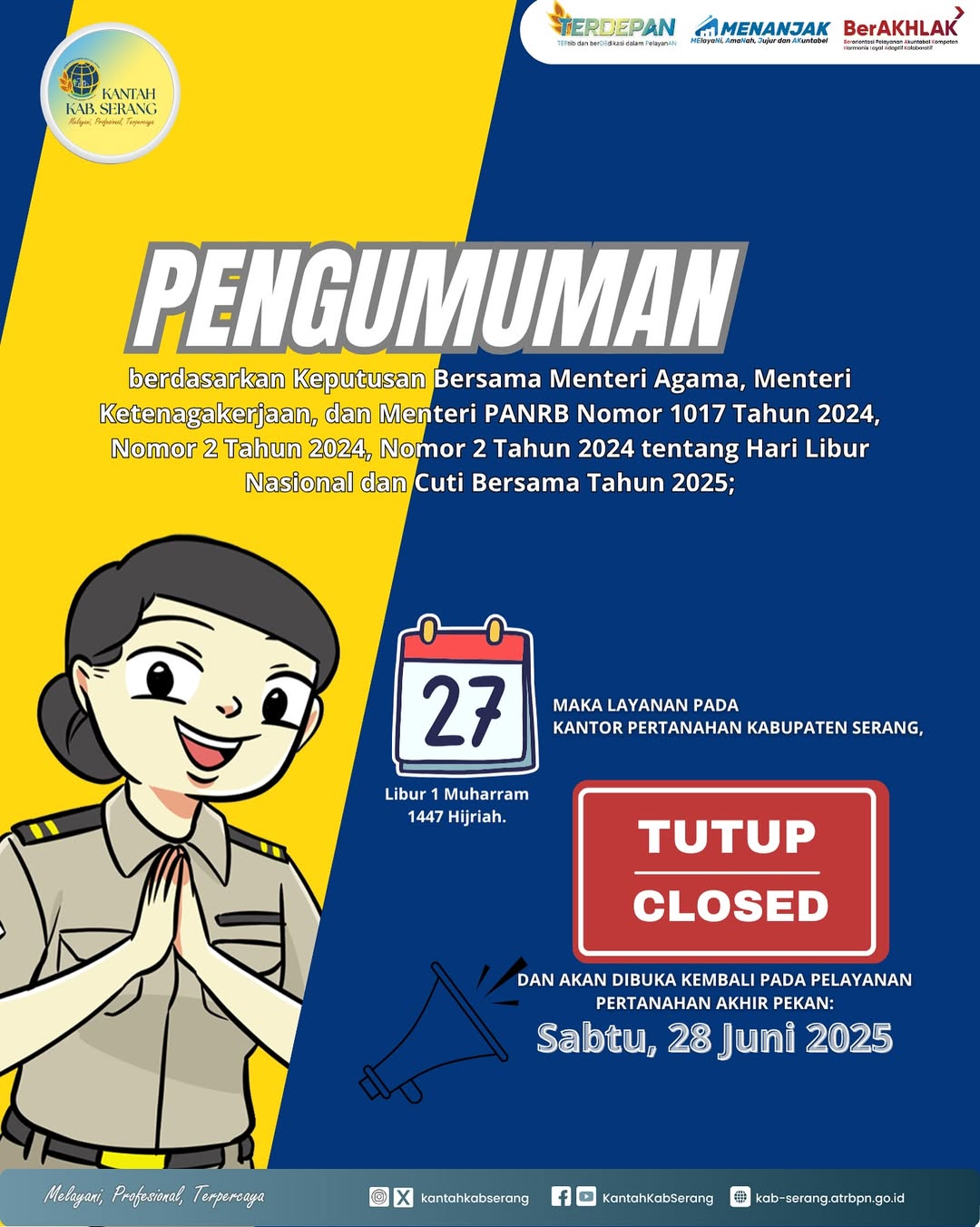 Pengumuman Pelayanan Pertanahan BPN kab Serang
