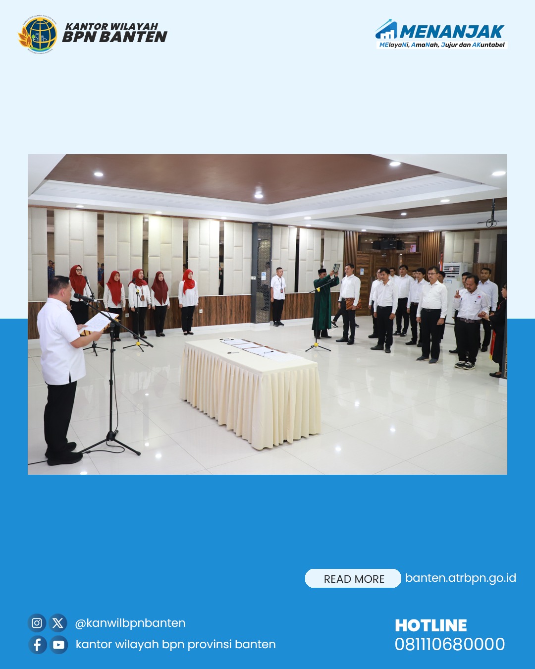 Kepala Kantor Wilayah BPN Provinsi Banten, Sudaryanto, secara resmi melantik dan mengambil sumpah 10 (sepuluh) orang Surveyor Kadastral