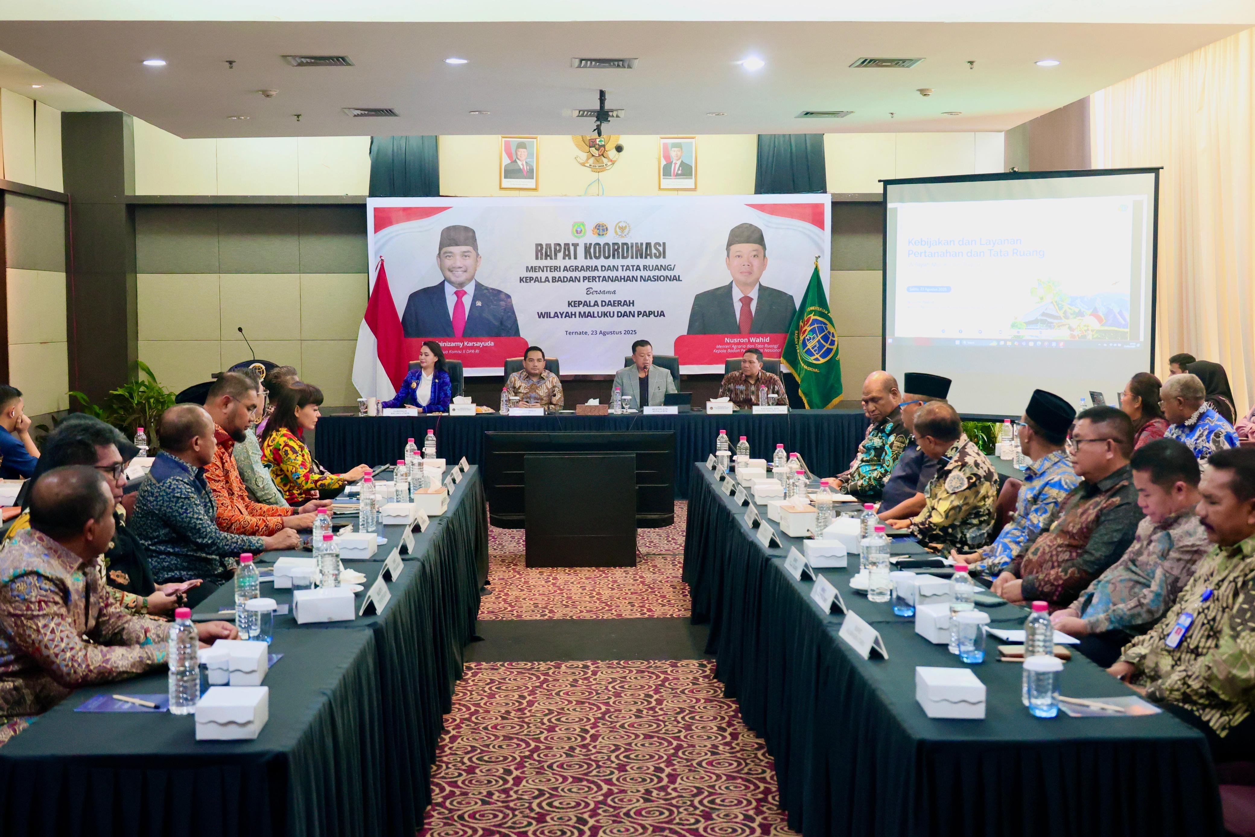 Rakor di Maluku Utara, Menteri Nusron Tekankan Pentingnya Dukungan Pemda dalam Pembuatan Sertipikat Tanah