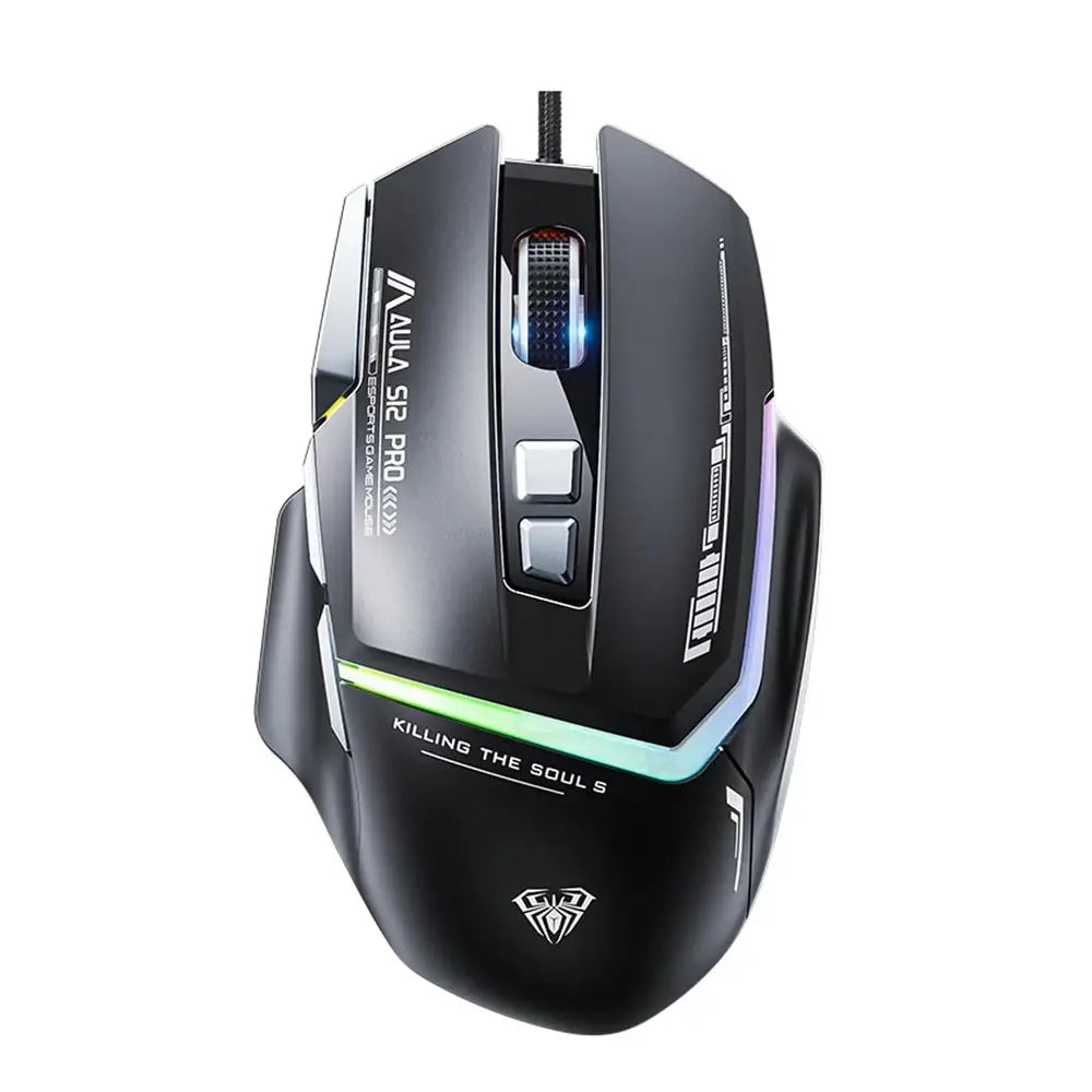 Souris Gaming Filaire AULA S12Pro+–1000Hz, 12800 DPI, 8 Boutons, Éclairage RGB