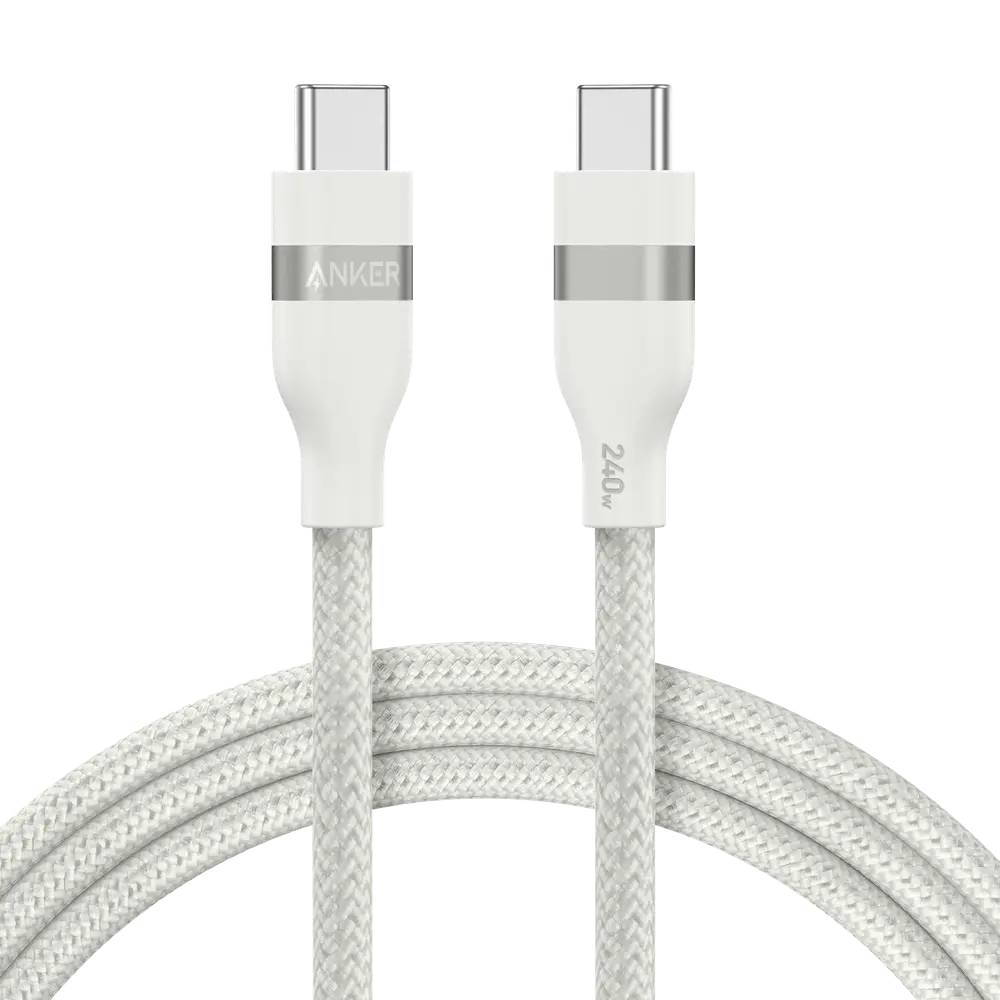 Câble Anker USB-C Tressé Écologique 183 cm – Charge Rapide & Haute Compatibilité (Blanc)