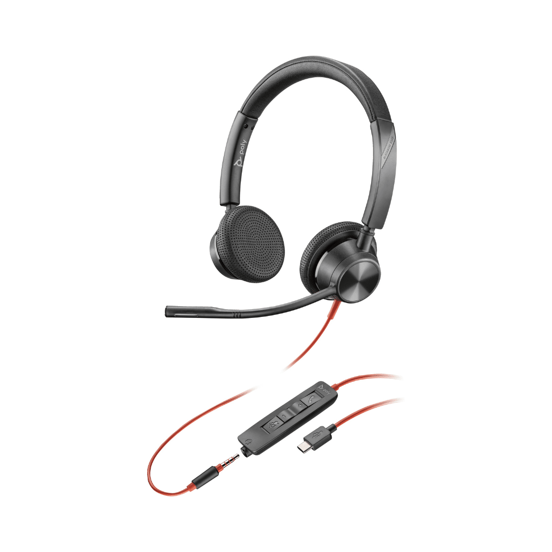 Micro Casque Poly Blackwire 3325 Stereo Usb C Connexion 35 Mm Adaptateur Usb C A 8X221Aa