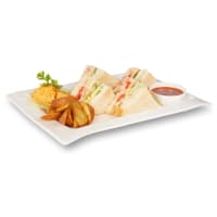 Triple Decker Chicken N Fried Egg Sandwich With Wedges