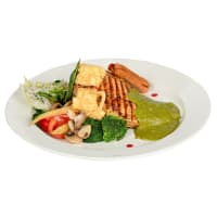 Stuffed Chicken Served With Greens Potato Mash In Broccoli Rice