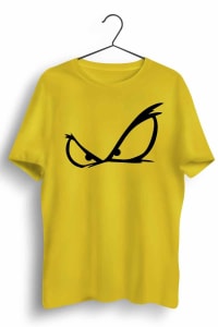 Angry Eyes Graphic Printed Mens Round Neck Yellow Cotton Tshirt