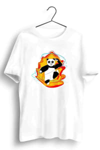 Panda On Fire Graphic Printed Mens Round Neck White Cotton Tshirt