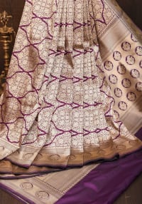Purple Exquisite and Intricate Banarasi Floral Brocade Katan Silk Saree | SILK MARK CERTIFIED