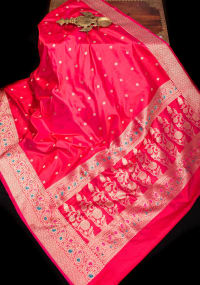 Gaajri Pink Banarasi Katan Silk Saree with Zari Butta and Meenakari Border | SILK MARK CERTIFIED