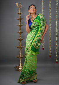 Authentic Hand Bandhej Banarasi Silk Georgette Saree in Ombre shades of Green  | SILK MARK CERTIFIED