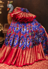 Ambari - Blue Stunning Ikkat Patola Kanjivaram Fusion Silk Saree with zari border | SILK MARK CERTIFIED