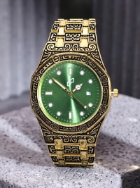 Embossed Round Watch - Gold-Watches