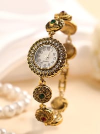 The Stone Swirl Round Watch - Antique Gold-Watches