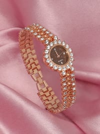 Embellished Round Watch - Rose Gold-Watches