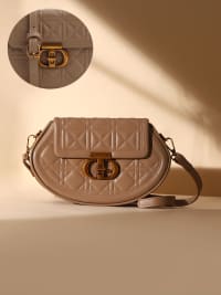 The Quilted Curve Sling Bag - Camel Brown-Handbags