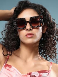 The Dented Tortoiseshell Rectangular Sunglass - Coffee Brown-Sunglass