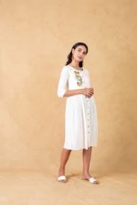 White Embroidered Dress-M