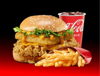 Cheesy inferno chicken burger meal