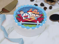 Doraemon riding with friends photo cake