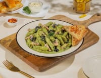 Olive Mushroom Pesto Pasta