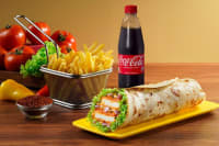 Jalapeno Cheese Paneer Burger Wrap, Fries & Coke