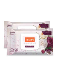 Tulips Refreshing Everyday Cleaning Wet Wipes made with PLANT based fibre, LID Pack (Valley of FLowers, Pack of 2) 30 wipes each
