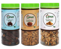 DRY FRUITS COMBO 450 GRAMS PACK 150G X 3 PC DATES ALMONDS WALNUT - Provides Instant Energy, Supports Nerve Function, Improves Digestion