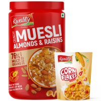 Kwality Muesli Crunchy Almond & Honey 1Kg Jar & Corn Flakes 160g Pouch