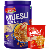 Kwality Muesli Fruit N Nuts 1Kg Jar & Muesli Crunchy Almond & Honey 100g Pouch
