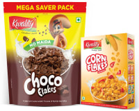 Kwality Choco Flakes 1Kg Pouch & Corn Flakes 375g box