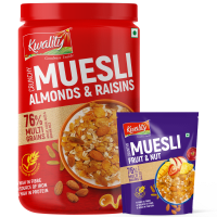 Kwality Muesli Crunchy Almond & Honey 1Kg Jar & Muesli Fruit N Nuts 75g Pouch