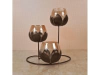 Triple Lotus Candle Holder with 3 Gold Glasses (S)