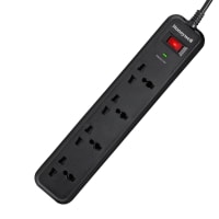 Honeywell 4 Universal Sockets Surge Protector, 2 Meter Cord, 15000Amp, Device Secure Warranty, Automatic Overload Protection, Spike Guard/Extension Board, Master Switch