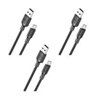 Walta Elite Braided Wave 1 Pro Advance USB to Micro V8 Charging Cable- Black (Pack of 3)