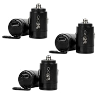 Walta Elite Panache 5 Car Charger with 30W Fast Charging, Single Type-C and USB Output, Type C to iPhone Cable Included (Black)- Pack of 3