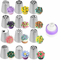 NIDY 13Pcs Russian Piping Tips Cake Cupcake Decorating Set, Baking Supplies Kit-12 Stainless Steel Nozzle Tips,1 Tricolor Nozzle Coupler