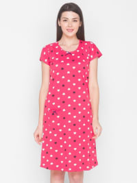 Red & White Printed Pure Cotton Nightdress