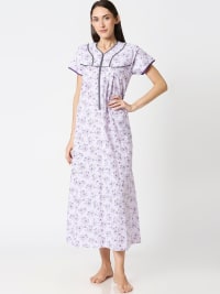 White & Purple Printed Nightdress