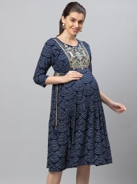 Blue Bohemian Fit And Flare Maternity Dress