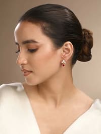 Sterling Silver Rhodium-Plated Cubic Zirconia Studded Floral Studs