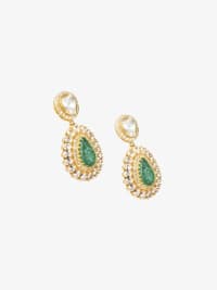 Gold-Plated Artificial Stones Studded Teardrop Shaped Drop Earrings