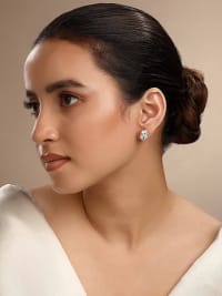 Sterling Silver Rhodium-Plated Cubic Zirconia Geometric Shaped Sunset Studs