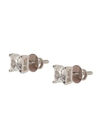 Sterling Silver Rhodium-Plated Cubic Zirconia Studded Square Studs