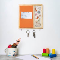 Kids Metal Board Pinboard with Hooks - Orange